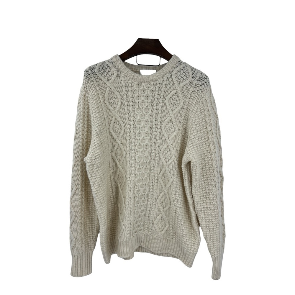 Mott&Bow Lambswool Fisherman Sweater Cream Cable Knit Chunky Nautical Classic XL